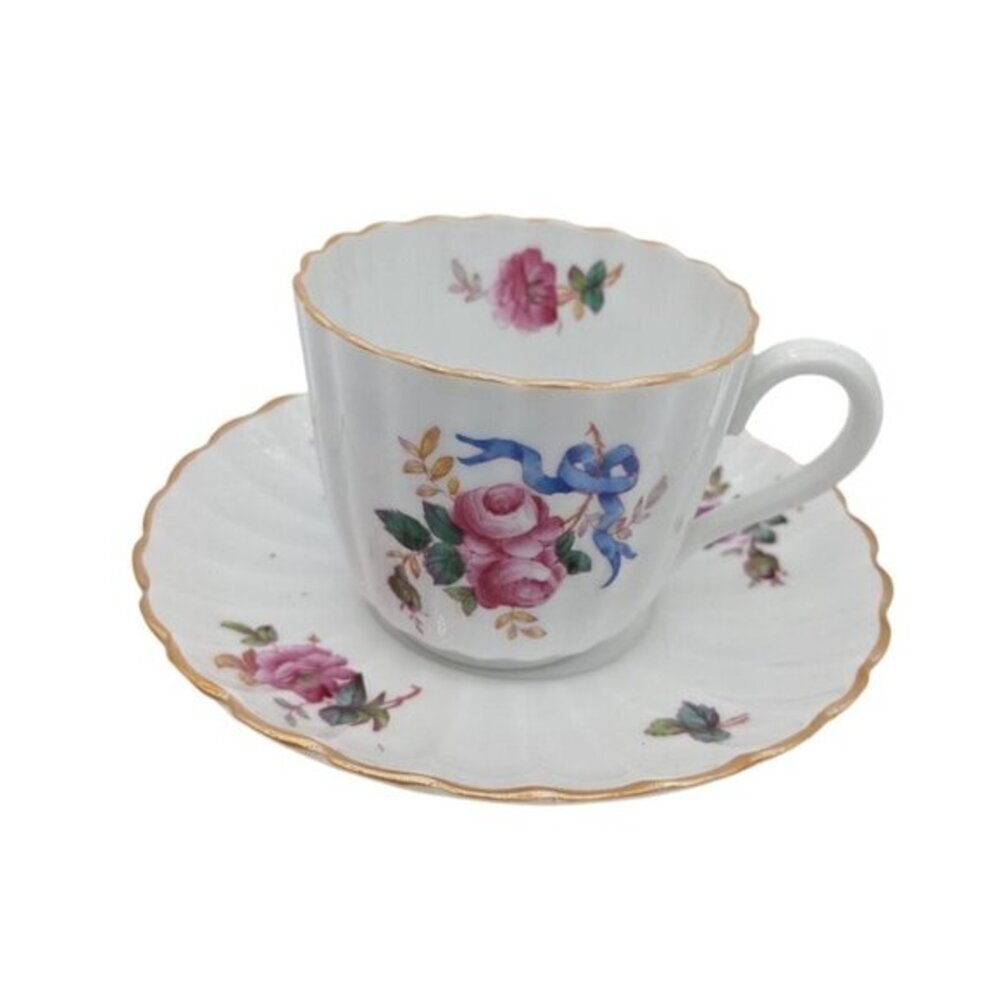 Vintage Spode Copeland's Y5775 Flat Cup & Saucer Set floral ribbon 2 1/2 in